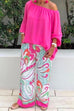 Camilladress Crewneck Long Sleeve T-shirt and Wide Leg Printed Pants Set