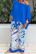 Camilladress Crewneck Long Sleeve T-shirt and Wide Leg Printed Pants Set