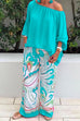 Camilladress Crewneck Long Sleeve T-shirt and Wide Leg Printed Pants Set