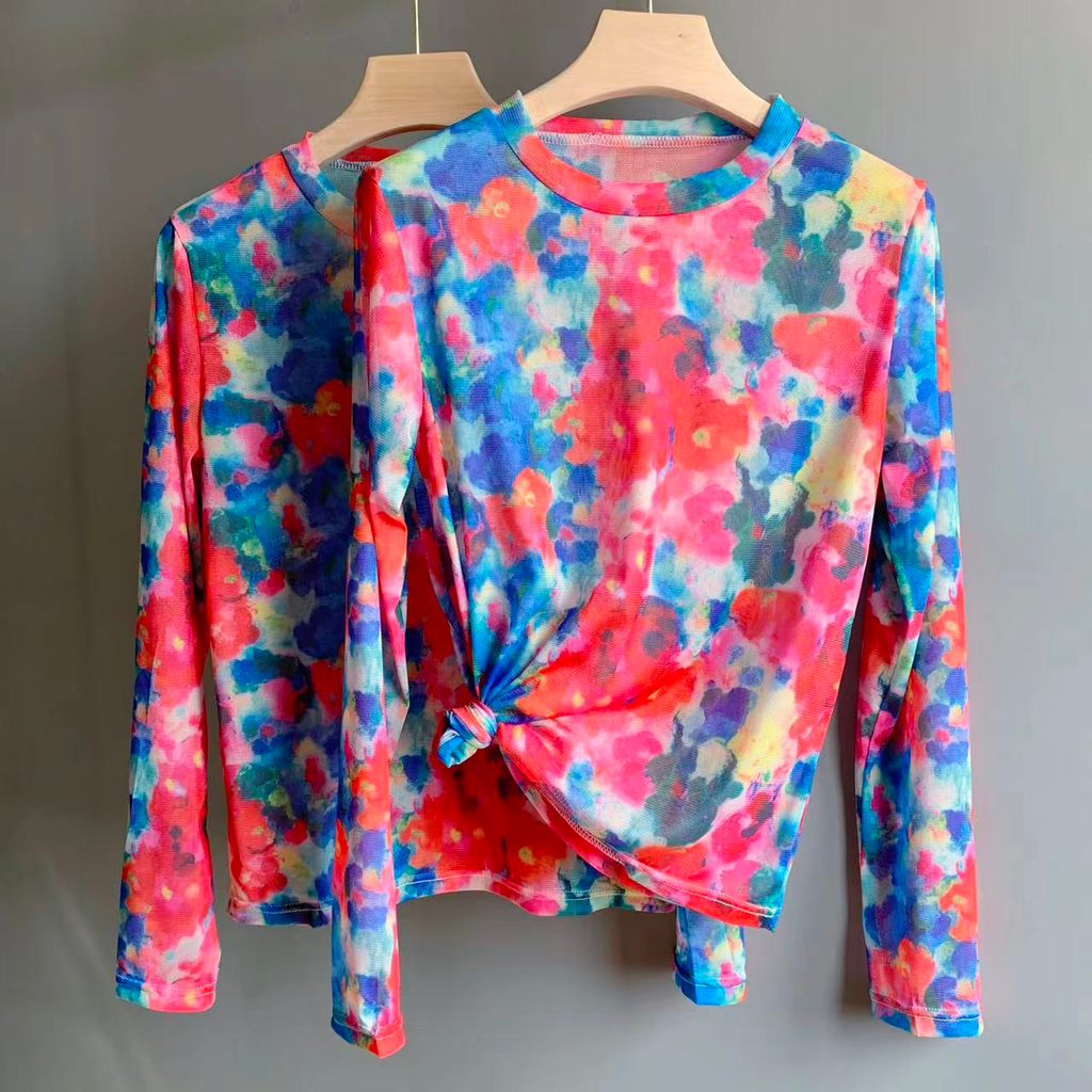 Camilladress Crewneck Long Sleeves Stretchy Tie Dye Top