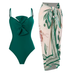 Camilladress Bow Front One-piece Swimsuit and Printed Wrap Cover Up Skirt Set