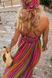 Camilladress V Neck Backless Rainbow Stripes Cami Maxi Holiday Dress