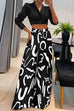 Camilladress Twist Knot Long Sleeve Crop Top Printed Wide Leg Pants Set