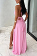 Camilladress Deep V Neck Halter Tie Knot Backless Slit Maxi Dress