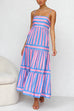 Camilladress Spaghetti Strap Tiered Color Block Striped Maxi Dress