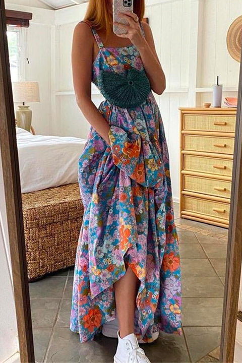 Camilladress Bohemia Floral Printed Backless Cami Maxi Beach Dress