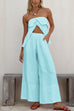 Camilladress Strapless Ruffle Slit Top Elastic Waist Wide Leg Pants Set