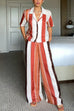 Camilladress Striped Short Sleeves Button Down Shirt Wide Leg Pants Set