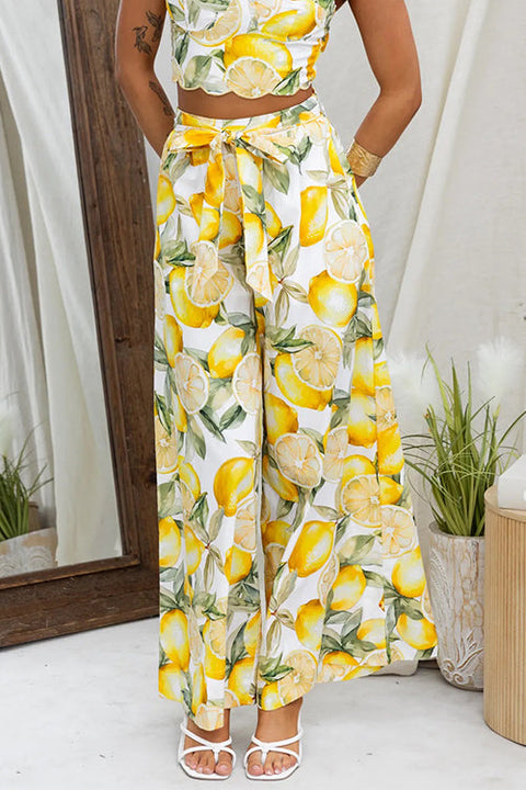 Tie Waist Wide Leg Lemon Print Pants