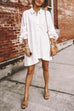 Collared Long Sleeves Button Up Plain Shirt Dress