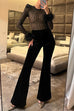 Camilladress Feather Cuffs Bell Bottom Velvet Splice Jumpsuit