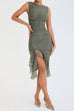 Camilladress Sleeveless Ruffle High Low Hem Ruched Bodycon Dress