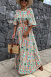 Camilladress Puff Sleeves Backless Lace-up Printed Maxi Vacation Dress