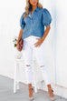 Camilladress Puff Short Sleeves Button Up Denim Blouse Shirt