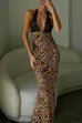 Camilladress Backless V Neck Lace Splice Printed Maxi Bodycon Dress