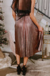 High Waist Pleated Metallic Midi Skirt