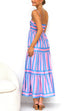 Camilladress Spaghetti Strap Ruffle Tiered Color Block Striped Maxi Dress