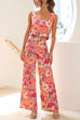 Camilladress Floral Printed Square Collar Crop Tank Top Wide Leg Pants Set