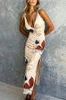 Camilladress V Neck Sleeveless Open Back Side Slit Printed Maxi Dress