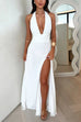 Camilladress Deep V Neck Halter Tie Knot Backless Slit Maxi Dress