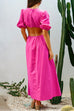 Camilladress Puff Sleeve Cut Out Waist Maxi Vacation Dress