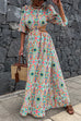 Camilladress Puff Sleeves Backless Lace-up Printed Maxi Vacation Dress