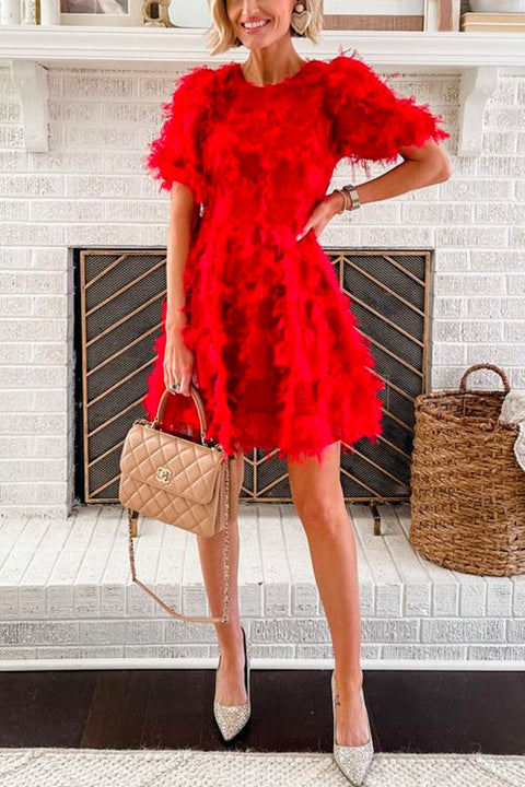 Short Sleeves Fluffy Valentines Date Night Dress