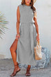 Camilladress Sleeveless Tie Waist Side Split Ribbed Knitting Dress