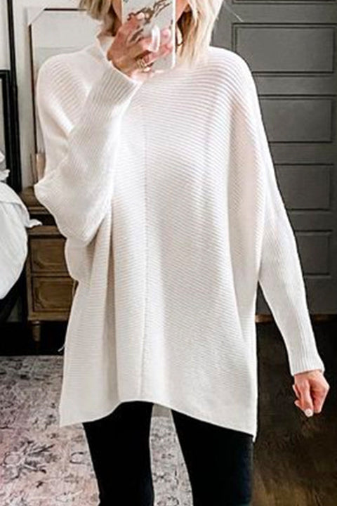 Camilladress Solid Turtleneck Ribbed Knit Tunic Sweater