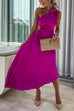 Camilladress 3D Rose One Shoulder Cut Out Waist Asymmetric Hem Pleated Maxi Dress