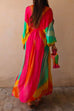 Camilladress V Neck Balloon Sleeves Rainbow Gradient Maxi Swing Dress