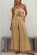 Camilladress Strapless Ruffle Slit Top Elastic Waist Wide Leg Pants Set