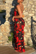 Moxidress U Neck Hibiscus Print Bodycon Maxi Cami Dress