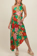 Camilladress One Shoulder Cut Out Asymmetric Hem Floral Print Pleated Maxi Dress