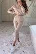 Camilladress Long Sleeves Hoodied Crop Sweatshirt Elastic Waist Joggers Loungewear Set