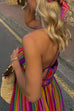 Camilladress V Neck Backless Rainbow Stripes Cami Maxi Holiday Dress