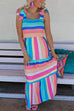 Camilladress Bow Knot Shoulder Color Block Striped Maxi Cami Dress