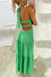 Halter-neck Open Back Tiered Maxi Vacation Dress