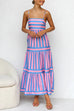 Camilladress Spaghetti Strap Tiered Color Block Striped Maxi Dress