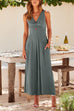 Camilladress Ruched V Neck Cut Out Sleeveless Wide Leg Jumpsuit