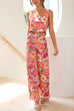 Camilladress Floral Printed Square Collar Crop Tank Top Wide Leg Pants Set