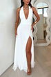 Camilladress Deep V Neck Halter Tie Knot Backless Slit Maxi Dress