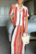 Camilladress Striped Short Sleeves Button Down Shirt Wide Leg Pants Set