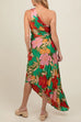 Camilladress One Shoulder Cut Out Asymmetric Hem Floral Print Pleated Maxi Dress