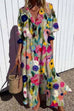 Camilladress Ruched Button Down Balloon Sleeves Printed Maxi Dress