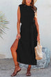 Camilladress Sleeveless Tie Waist Side Split Ribbed Knitting Dress