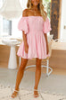 Camilladress Off Shoulder Puff Sleeves Waisted Mini Swing Dress