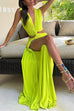 Camilladress V Neck Knot Front Cut Out High Slit Sleeveless Maxi Dress