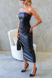 Camilladress Strapless Tube Faux Leather Bodycon Midi Dress