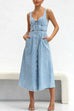 Camilladress Distressed Button Down Pocketed Denim A-line Midi Cami Dress